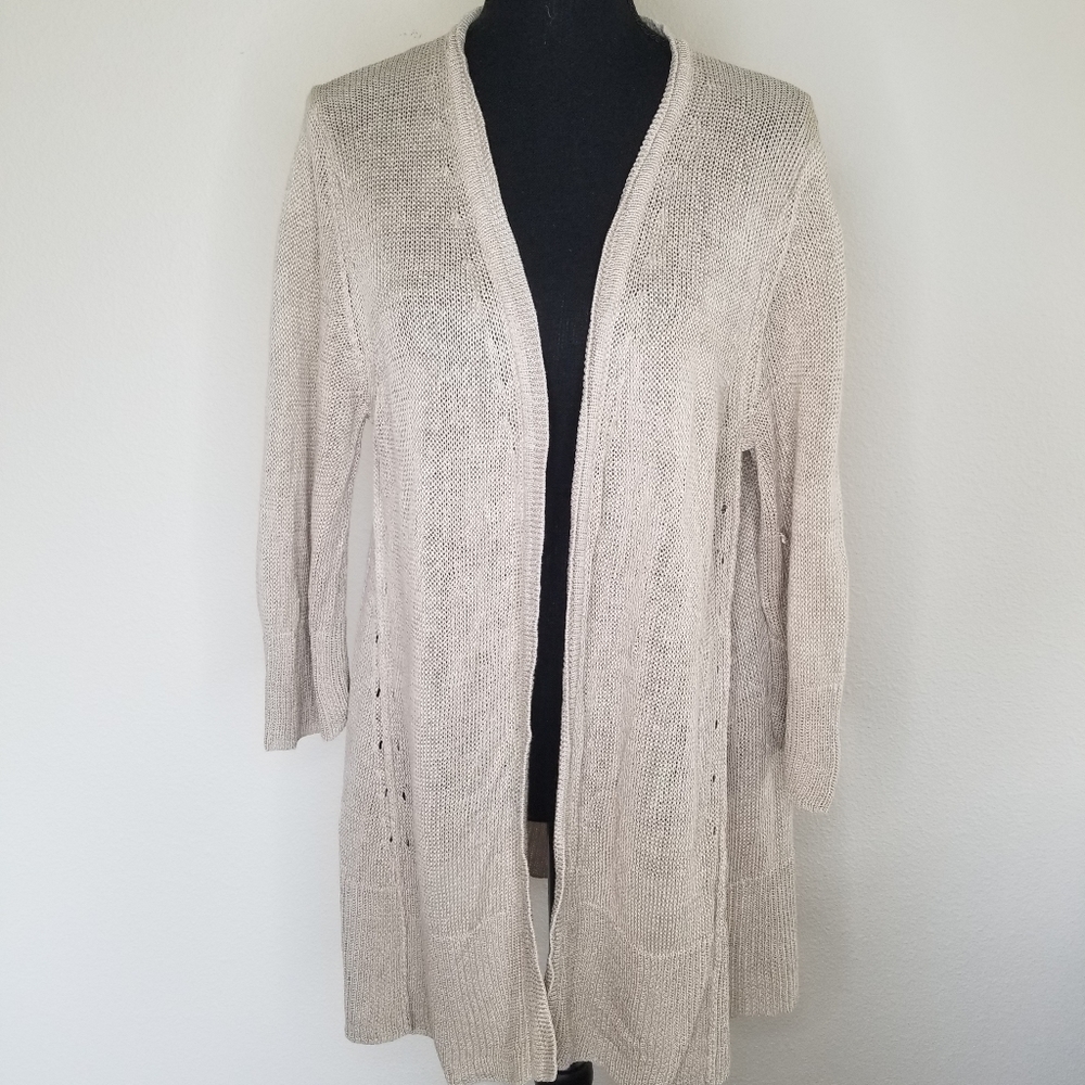 J.Jill 100% linen knit cardigan open front neutral L